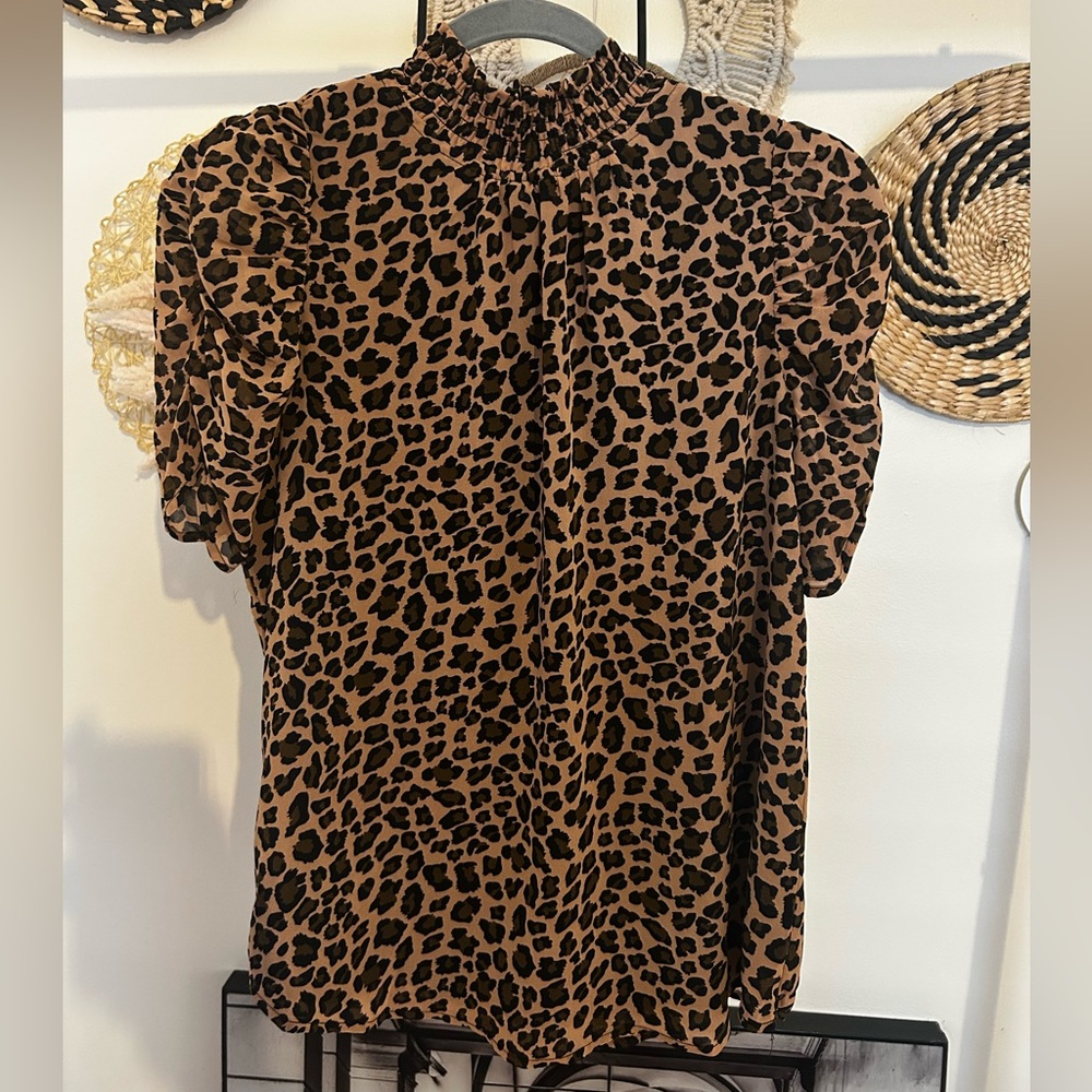 Pleione Brown Leopard Print Blouse